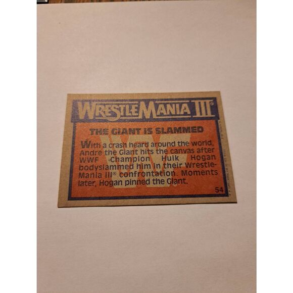 1987 Topps WWF Hulk Hogan WrestleMania3 Andre The Giant Slam Card 54 Wrestling - Picture 2 of 2